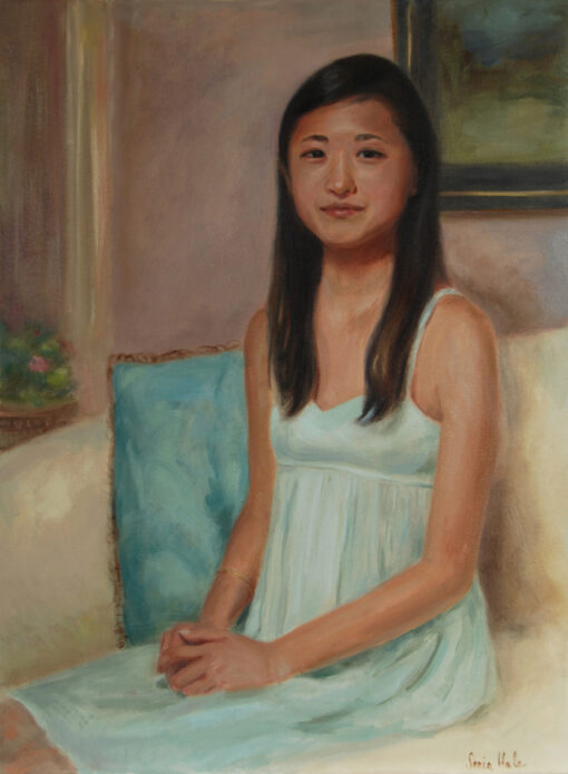 Oil Portraits, Boston portrait artist Sonia Hale’s framed oil painting of a teenager.
