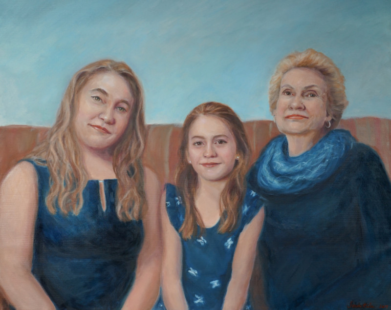 Mother and child portraits, Family portrait painting, group oil portrait