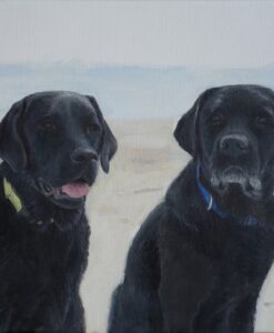 Black Lab double oil portrait. best pet portrait artist, dog oil portrait artist, pet portrait artist, top portrait artist