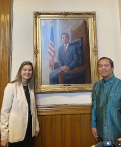 Mayor Sokhary Chau and Portrait Artist Sonia Hale, official portrait commission, top portrait artists, portrait artist near me, best portrait artists